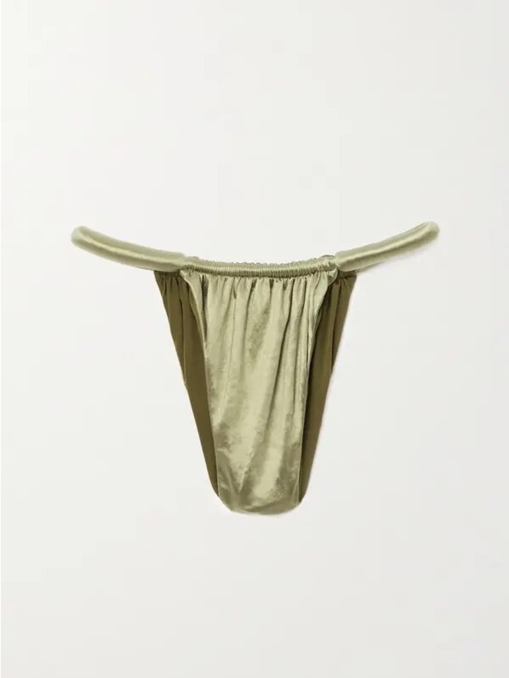 NWOT ISA BOULDER Joni Ruched Stretch-Satin Bikini Briefs in ‘Neutral Sage’